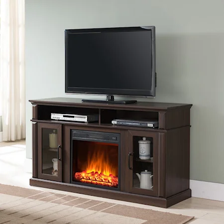 Fireplace Media Center with Door and Shelf Storage